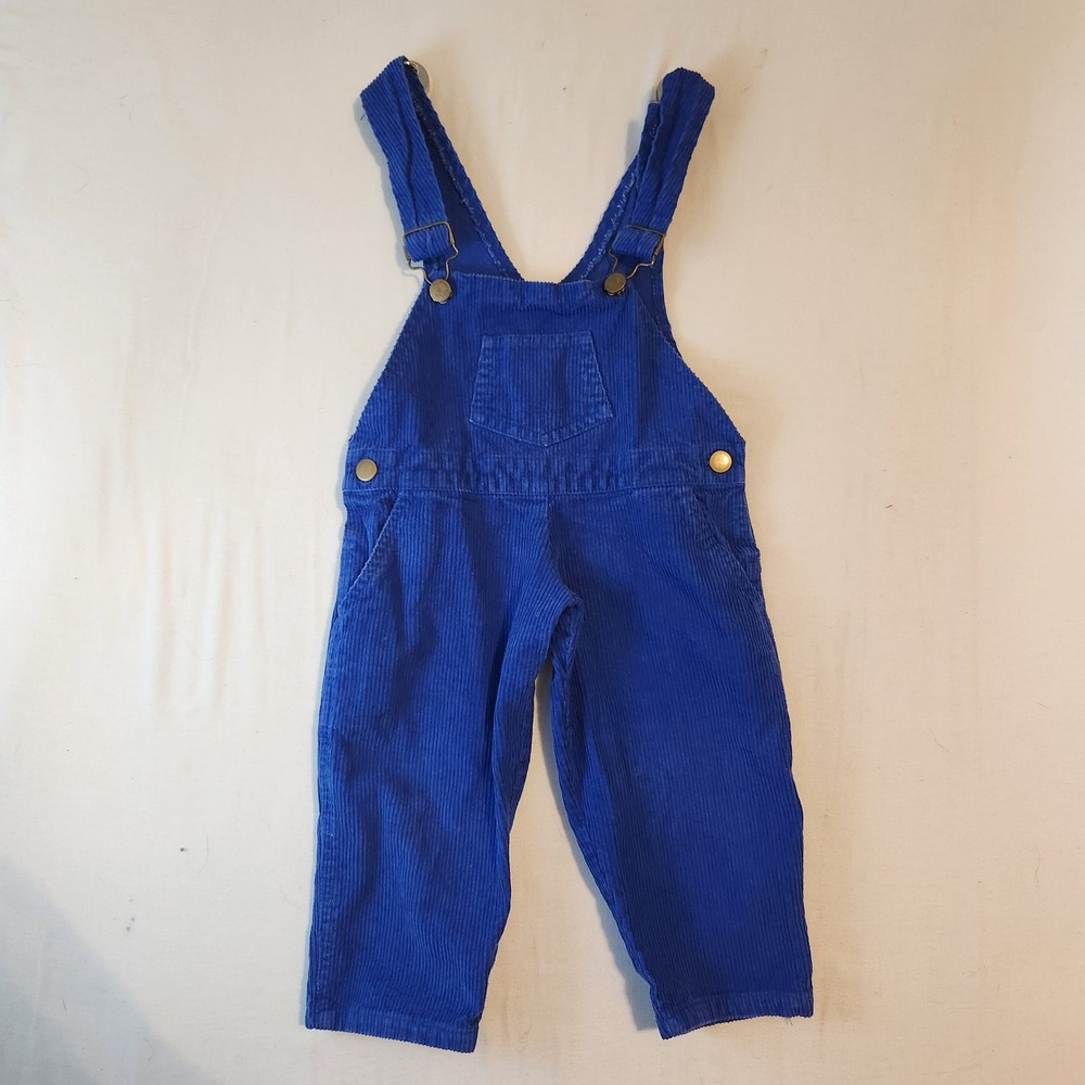 Vintage Royal Blue Corduroy Toddler Overalls Bibs Size 3T Cotton‎